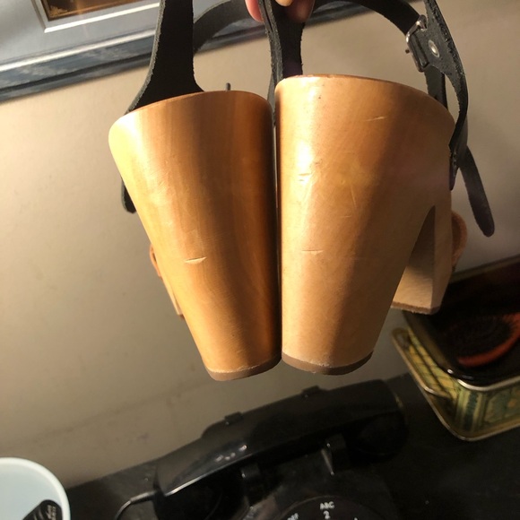 Swedish Handmade Hasbeens Toffel leather wooden clogs Size 41 - Picture 3 of 12